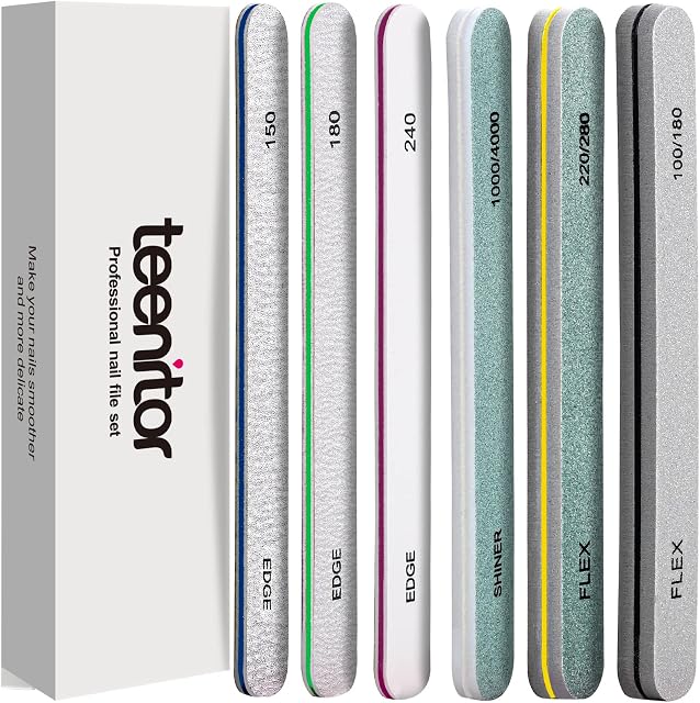 Nail File Buffer Block Set, Teenitor Fingernail Files Emery Board for Nail Care, 100/180 Nail Buffer Files for Women Home & Salon Use, Manicure Buffer Block for Acrylic Gel Nails Remover, Straight