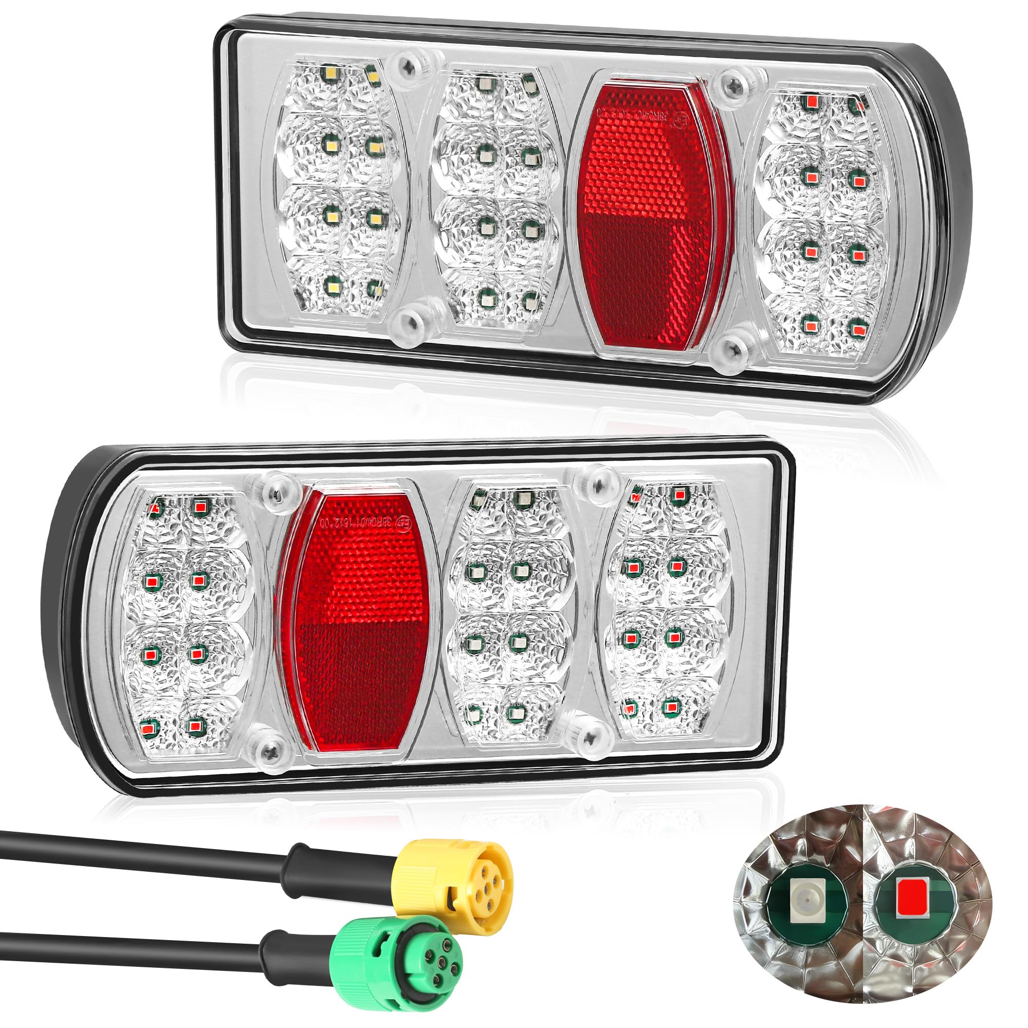 Fanali Posteriori Rimorchio Led 12V 24V 7 Funzioni Luci per Rimorchio Agricolo Auto Campe Camion Trattore con Baionetta 5 Pin Omologati E57 IP65 Impermeabile