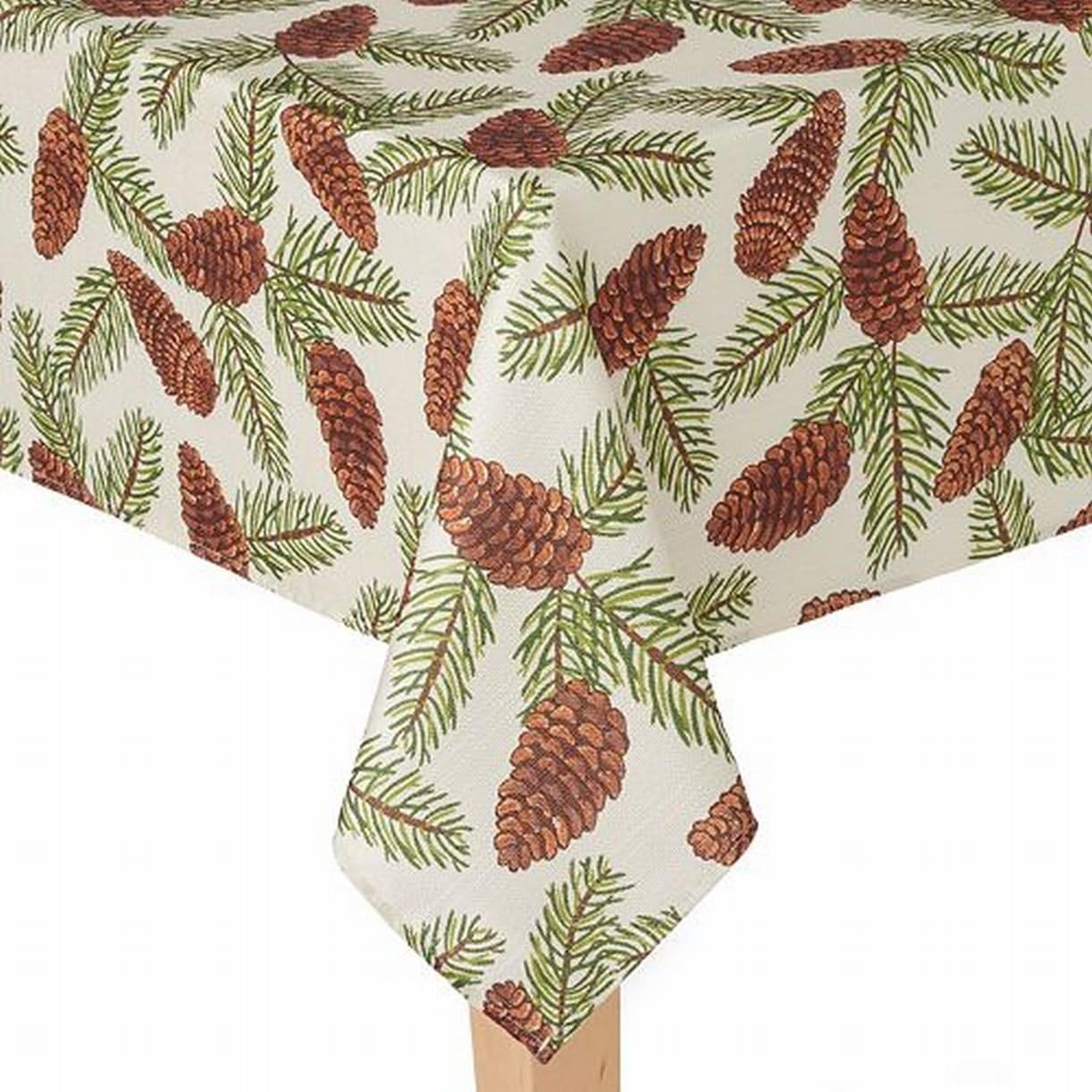 St. Nicholas Square Woven Pine Cone Print Tablecloth Pinecone Fabric 90 Round