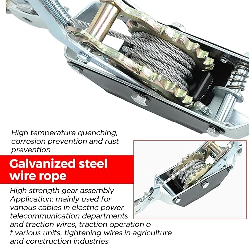 Miniatura 6 de 1 Ton Heavy Duty 2 Hook Cable de acero de doble engranaje trinquete de potencia viene a lo largo de la herramienta extractor,Extractor de cable de