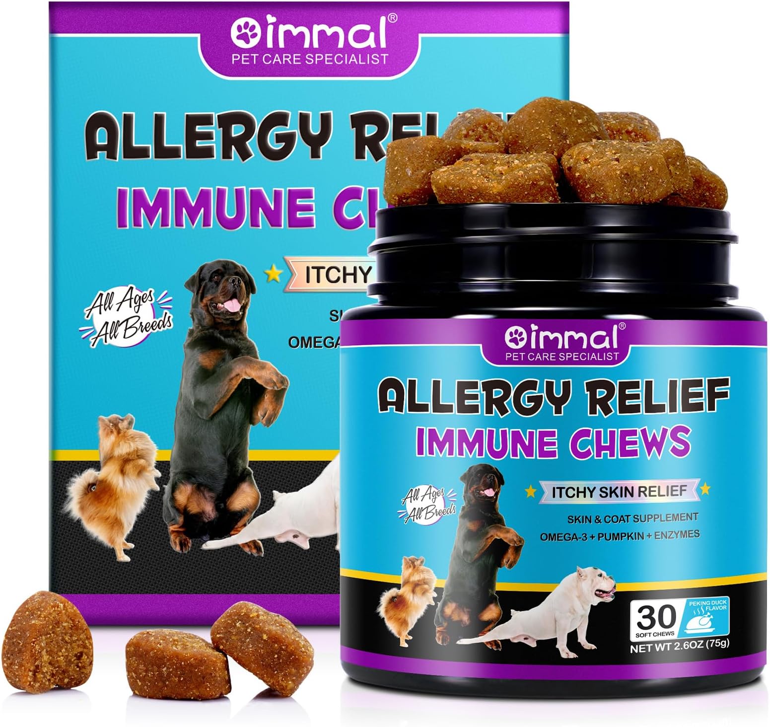NVXNMSD Dog Allergy Relief Treats 60Count Itchy Dog Skin Relief Dry