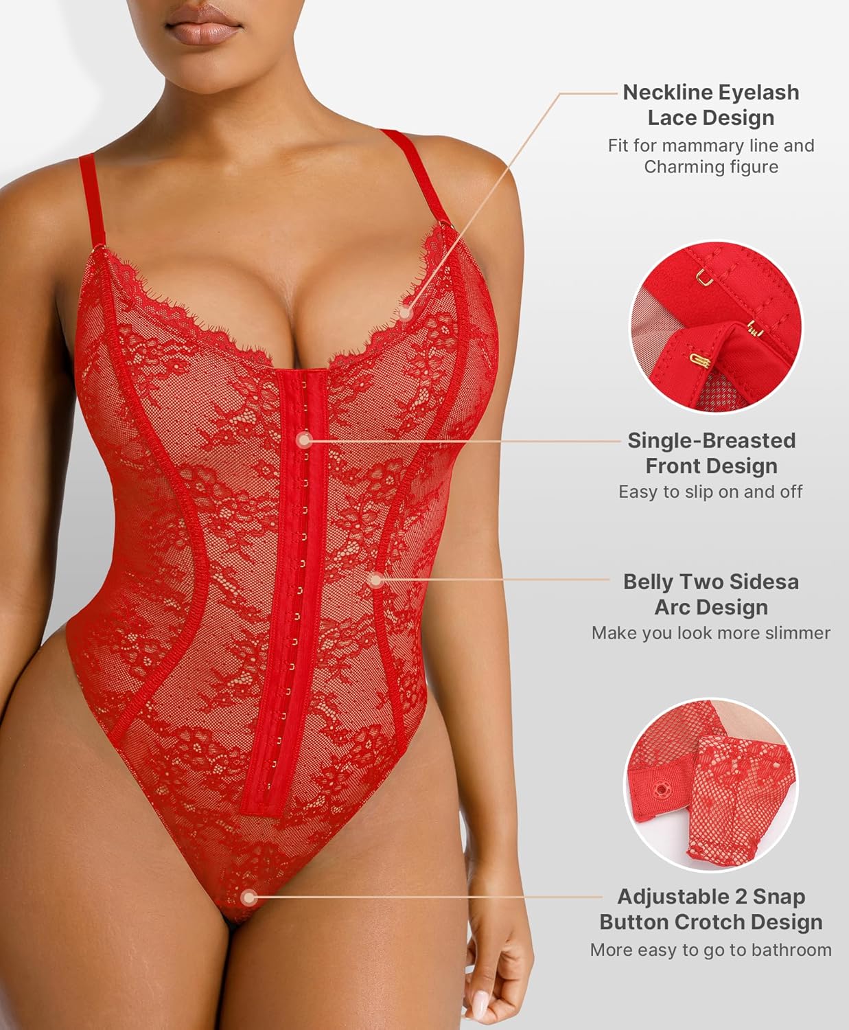 SHAPELLX Lace Bodysuit for Women Tummy Control Shapewear Backless Body Suits One Piece Body Shaper Thongs - Image 3