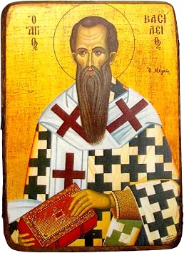Saint Basil the Great Greek Orthodox Wood Icon/ A0 | Handmade Religious Wood Panel, Saint Vasilios, Traditional Devotional Display, 3.5 x 2.75 in 9 x 7 cm