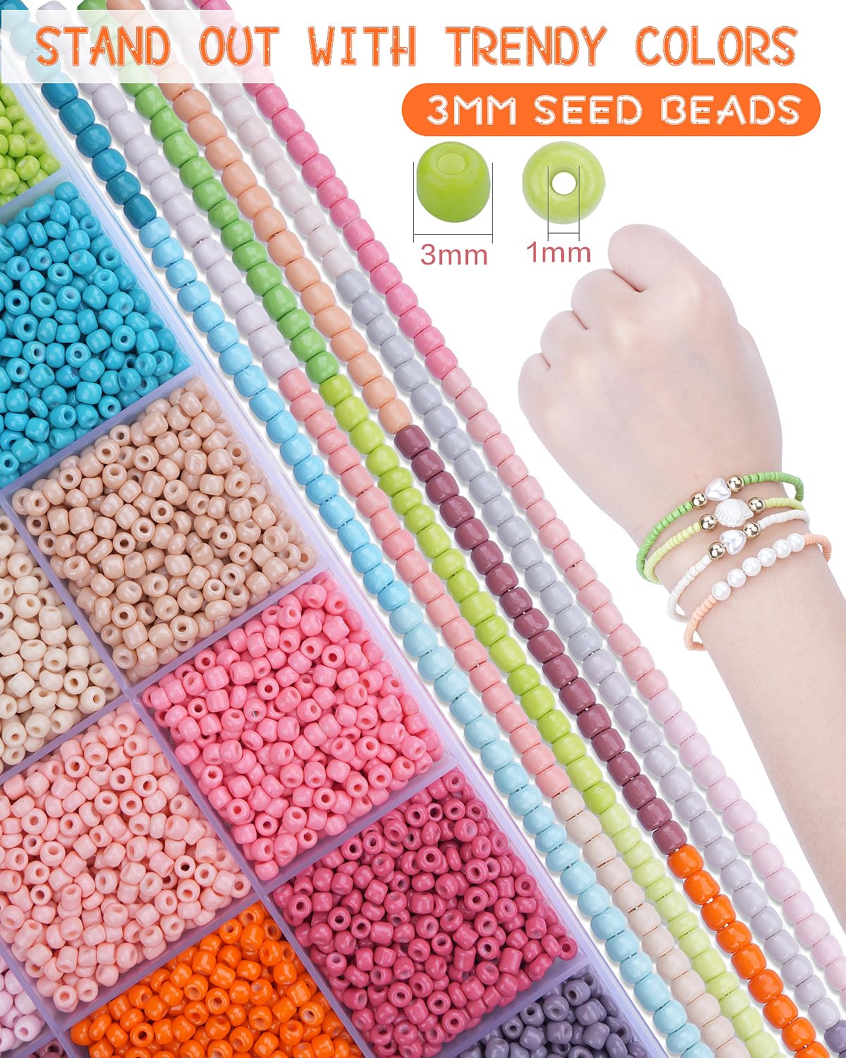 3mm Glass Seed Beads for Bracelets Making Friendship Bracelet Making Kit for Girls 24 Colors Bead Bracelet Kit Beads for Jewelry Making Kit DIY Arts Crafts Gifts Ages 6-12
