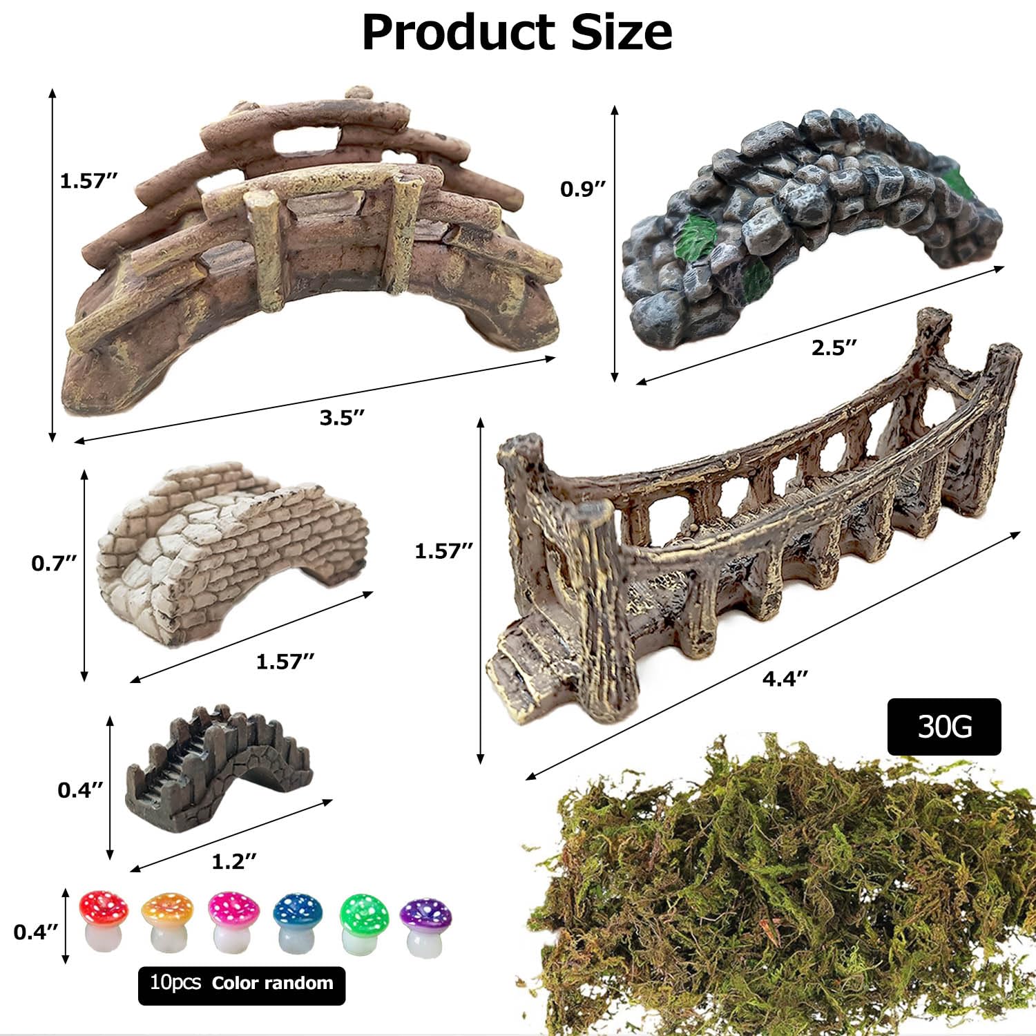 OrgMemory Miniature Bridge with Artificial Grass for Fairy Gardens DIY Micro Landscape Kit - Image 2