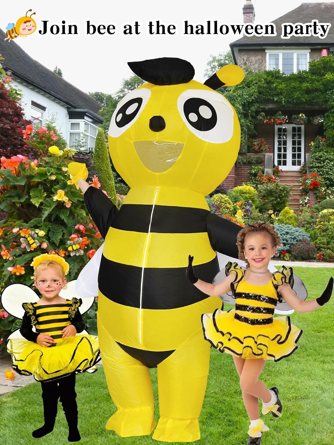 Inflatable Bumble Bee Costume Men Women Full Body Bee Blow Up Costumes Adult Funny Halloween Insects Outfit