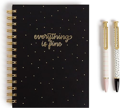 U Brands Everything is Fine Diario clásico en espiral con 2 bolígrafos