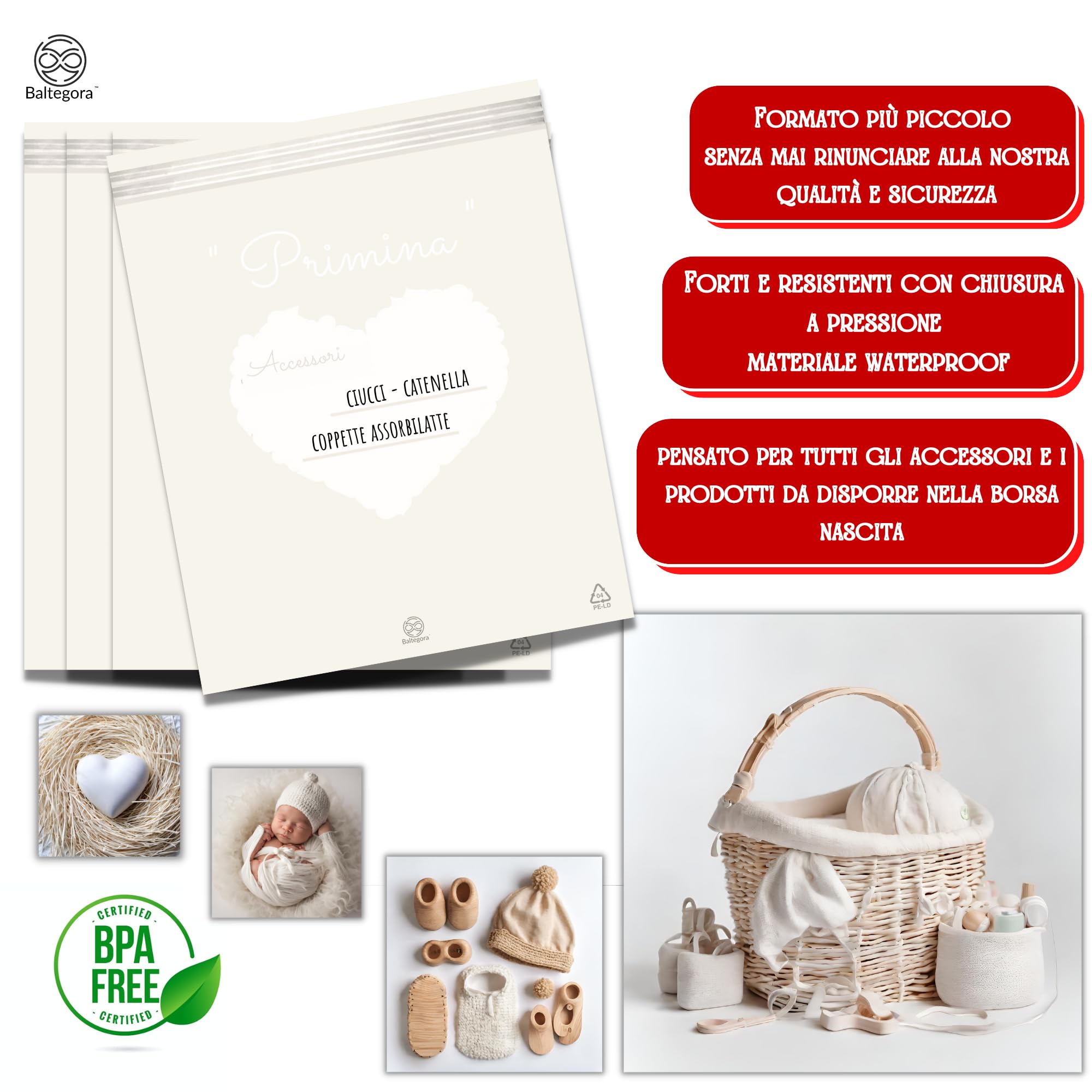 Primina -10 Bustine Corredino Neonato Ospedale - Prodotto Italiano - Sacchetti Borsa Parto Neonata con Cartolina Nascita e Pennarello