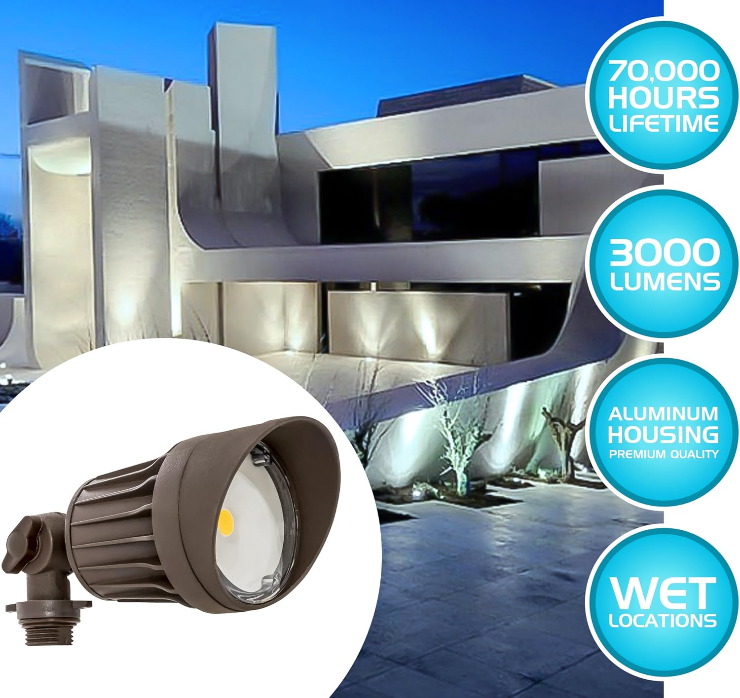 Westgate LED Flood Light - Security Light - Bronze - Die - cast Aluminum Housing - High Lumen - Waterproof IP54 - 120 - 227V (10W 3000K Bronze)