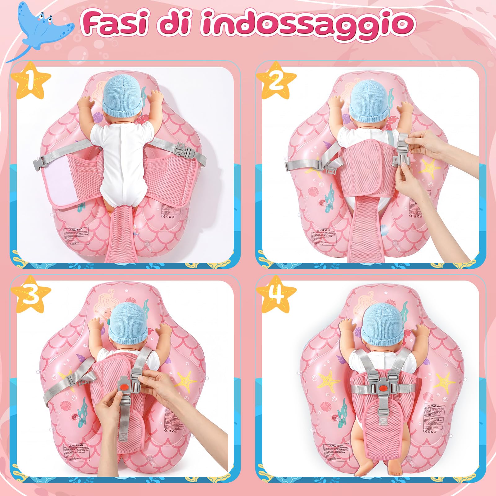 IEEILULU Salvagente Neonato, Ciambella Neonato Mare con Parasole Olare Rimovibile UPF50+, Salvagente Bambino con Adesivo di Riparazione per Piscina, Spiaggia, Vacanze da 6 a 36 Mesi