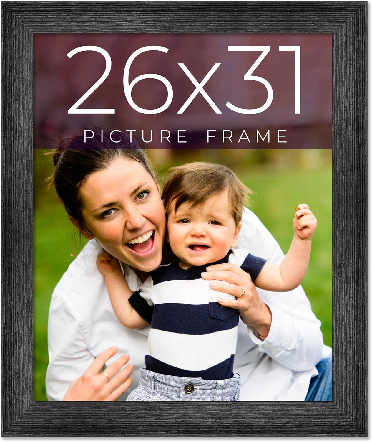 26x31 Frame Black Real Wood Picture Frame Width 1.5 Inches | Interior Frame Depth 0.5 Inches | Barn Black Distressed Photo Frame Complete with UV Acrylic, Foam Board Backing & Hanging Hardware