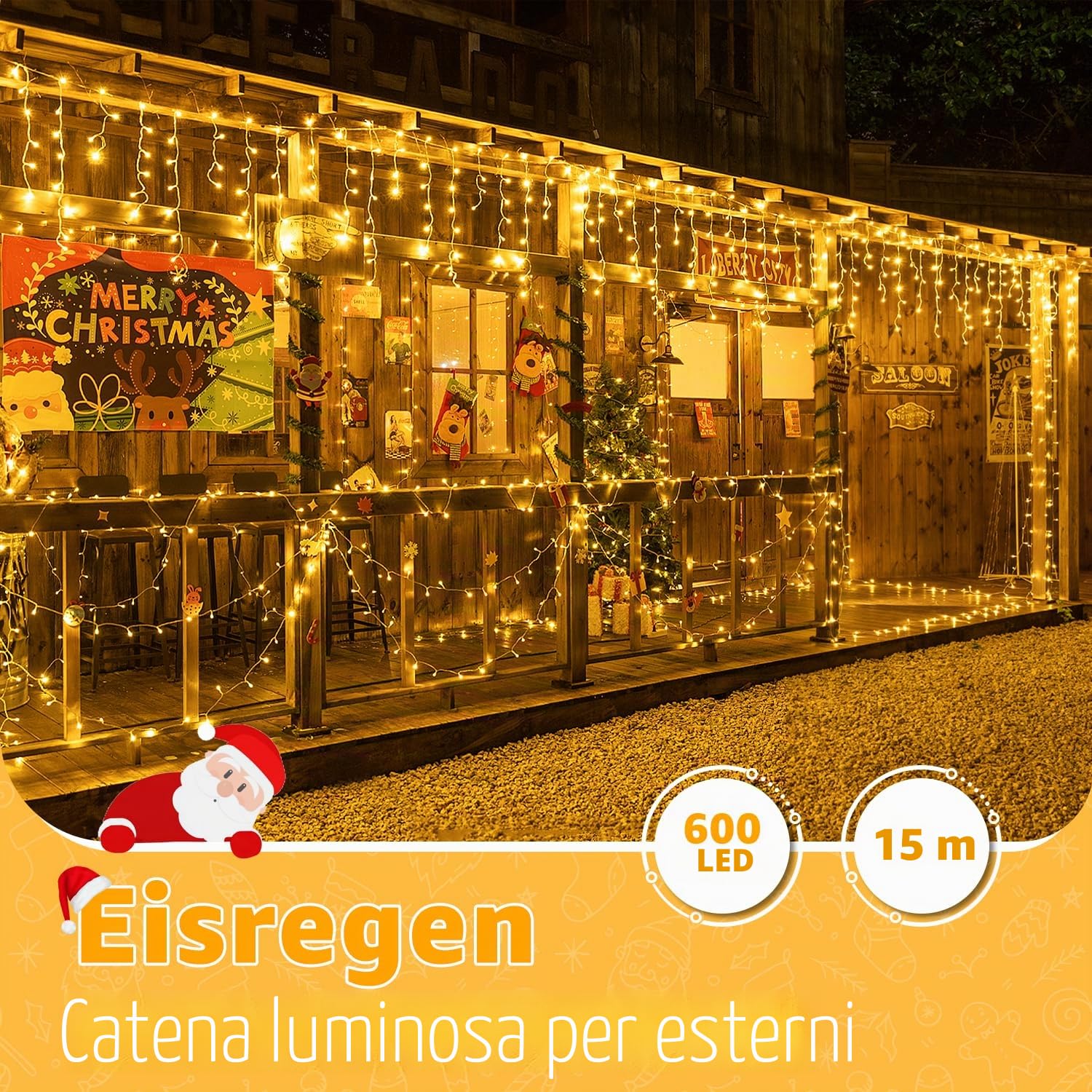 Ollny Ghiaccio Pioggia Ghiacciata Luci da Esterno 15M Luci da Esterno con Telecomando Luci di Natale Impermeabili da Esterno per Balcone Finestra Ringhiera della Casa Bianco caldo