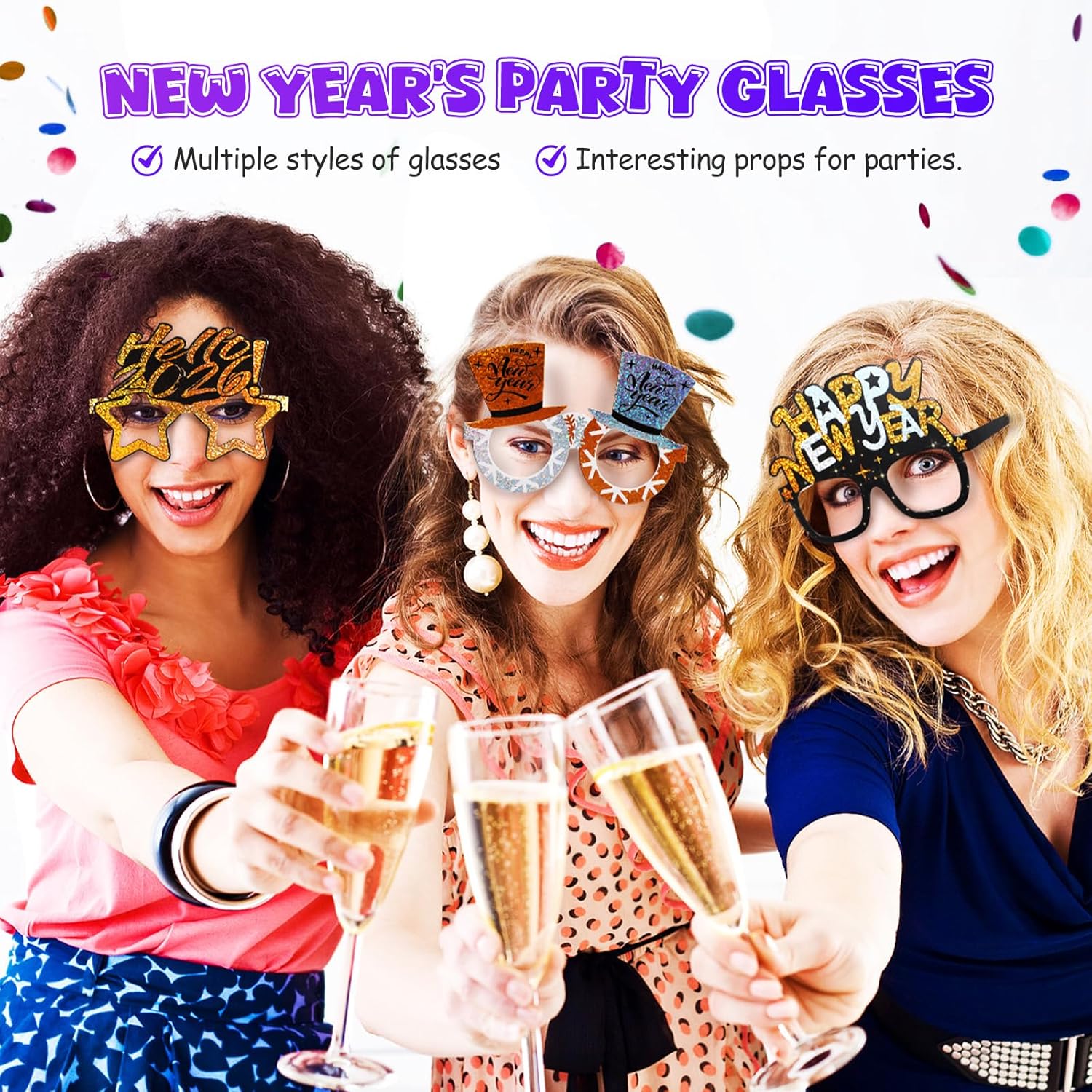 PRETYZOOM 9Pcs 2026 Happy New Year's Eve Eyeglasses: Year of Horse Glasses Nye Party Favor for 2026 Supplies Glitter Holiday Glasses Decorations - Image 7