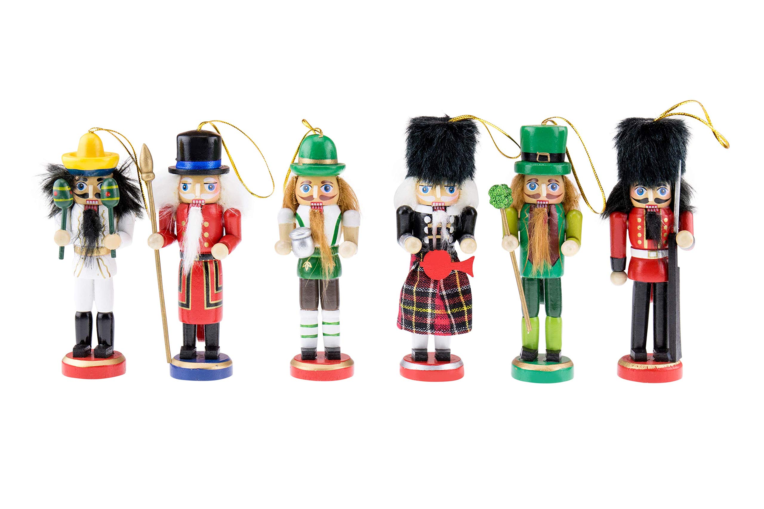 Clever Creations Traditional Wooden Collectible Cultural Nutcracker Ornament 6 Pack, Festive Christmas Décor, 4 Inch Tall Perfect for Christmas Tree Decorations