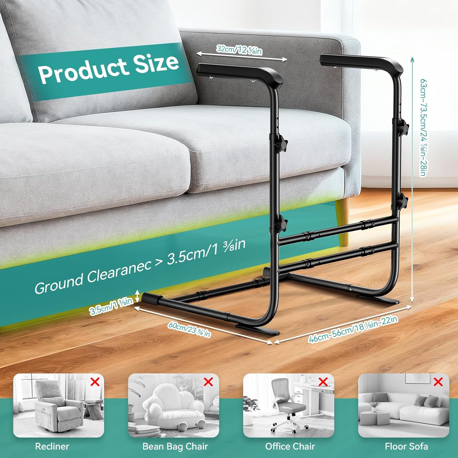 FORTEMOTUS Couch Stand Assist with Soft & Wide Handle, Height & Width Adjustable Sofa Stand Assist for Elderly, Seniors, Pregnancy Women and Disabled, Holds up to 350 lbs