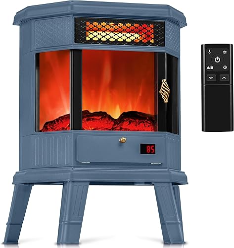 Miniatura 8 de RealSmart Calentador eléctrico de chimenea independiente de 22 pulgadas, chimenea infrarroja con efecto de llama 3D, temporizador, calentador de
