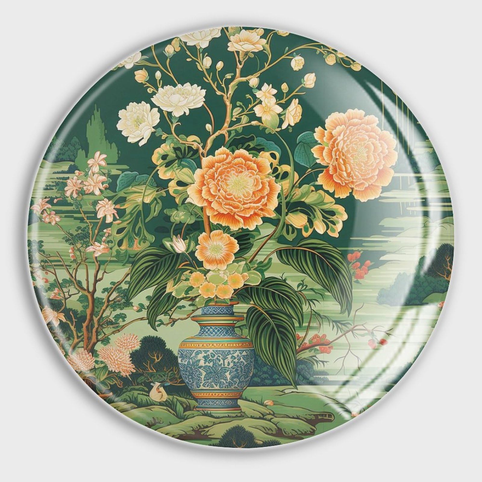Aimants de réfrigérateur vase Ming vert en verre style asiatique ethnique