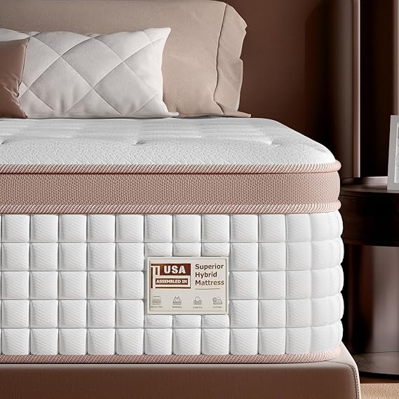 Mattress Queen Size 14 Inch - Firm Hybrid Bed in a Box for Couples & Light Sleepers, 366-Night Trial, Pocket Spring Mattress for Back Pain Relief & Motion Isolation, CertiPUR-US Certified