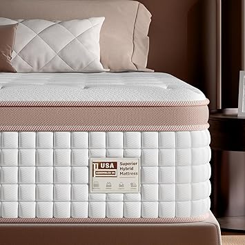 Mattress Queen Size 14 Inch - Firm Hybrid Bed in a Box for Couples & Light Sleepers, 366-Night Trial, Pocket Spring Mattress for Back Pain Relief & Motion Isolation, CertiPUR-US Certified