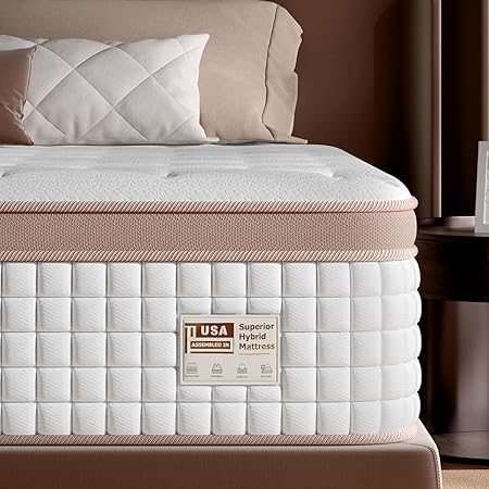 Mattress Queen Size 14 Inch - Firm Hybrid Bed in a Box for Couples & Light Sleepers, 366-Night Trial, Pocket Spring Mattress for Back Pain Relief & Motion Isolation, CertiPUR-US Certified