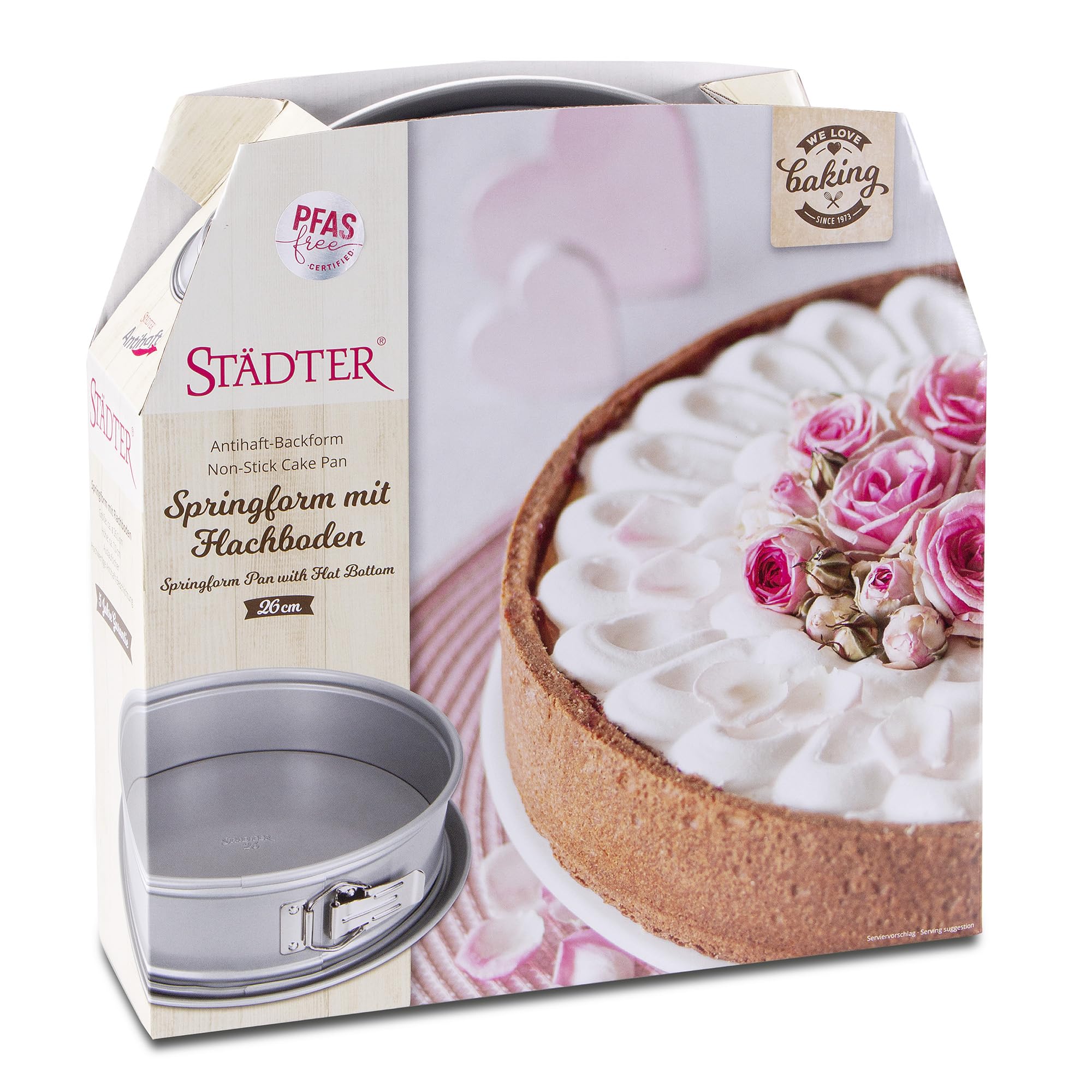 Städter Molde para Tartas Base Plana de Aprox. 26 x 7 cm de diámetro, Color Plateado.
