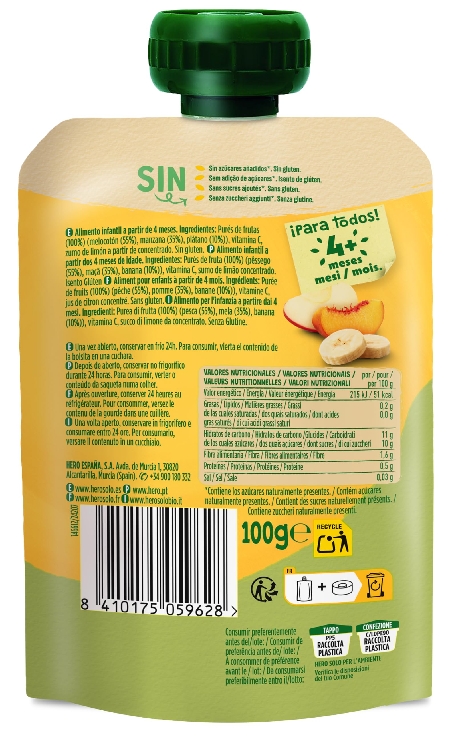 Hero Baby Bolsitas 3 Frutas 100 g Para Bebés 4 Meses