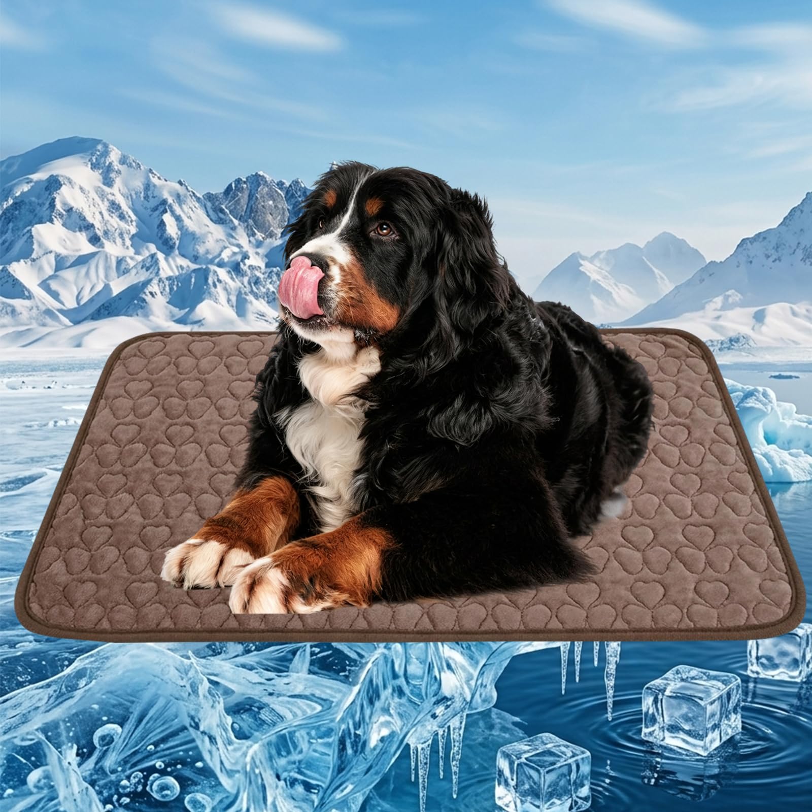 Generisch Kühlmatte für Hunde,Hundematte Sommer Kühlkissen,2026 Neu Kühlkissen für Katzen und Hunde,Waschbar rutschfest Eisseide Kühldecke,für Hundebox Bett Auto Sommer 100 * 150cm (Braun, XXL)