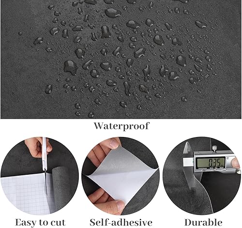 Miniatura 8 de VaryPaper Papel tapiz de hormigón negro y gris oscuro, papel tapiz de cemento texturizado para dormitorio, extraíble, impermeable, papel de contacto