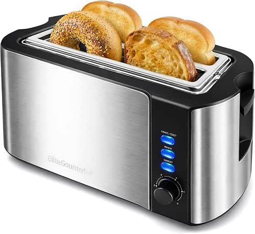 Elite Gourmet ECT-3100 4-Slice Long Slot Toaster | Extra Wide
