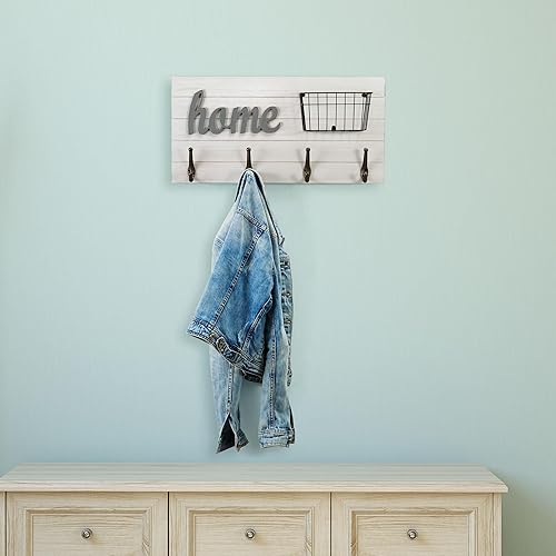 Miniatura 2 de Melannco Gancho de pared de madera blanca con cesta