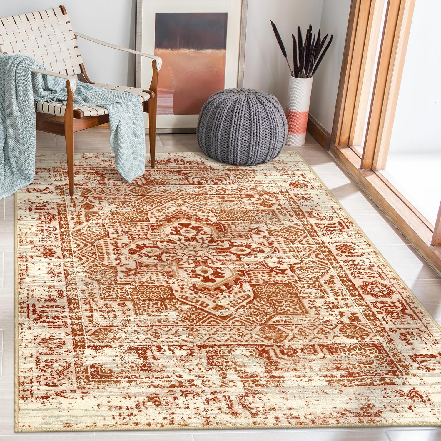 Lahome Boho Machine Washable Area Rug 3x5 Rugs for Bedroom LowPile