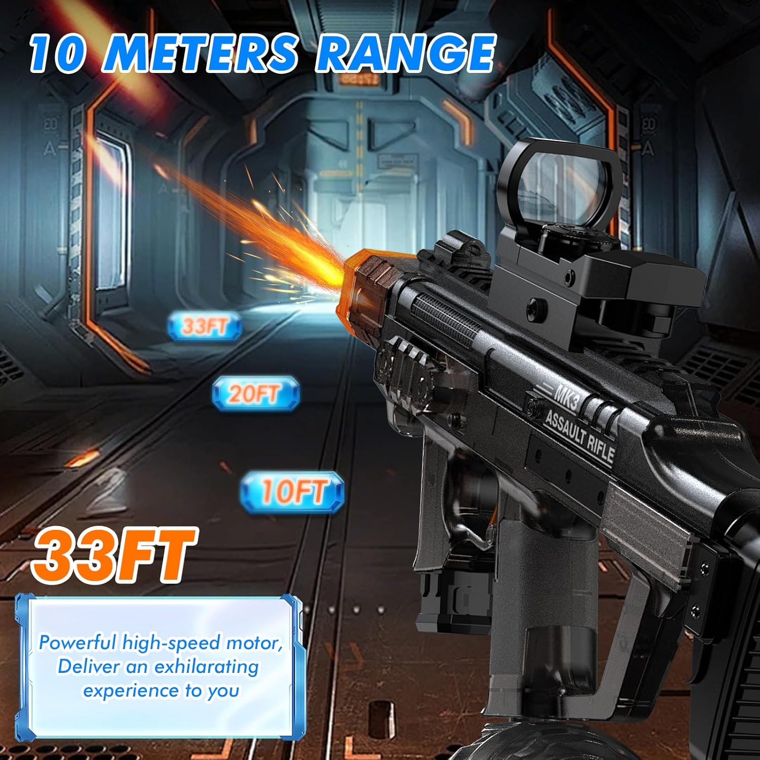 Electric Water Gun for Adults Kids, Automatic Squirt Gun with 33FT Range, Watergun with Flashing Muzzle, Summer Outdoor Water Pistol Pool Beach Party Toys for Boys Girls, Black