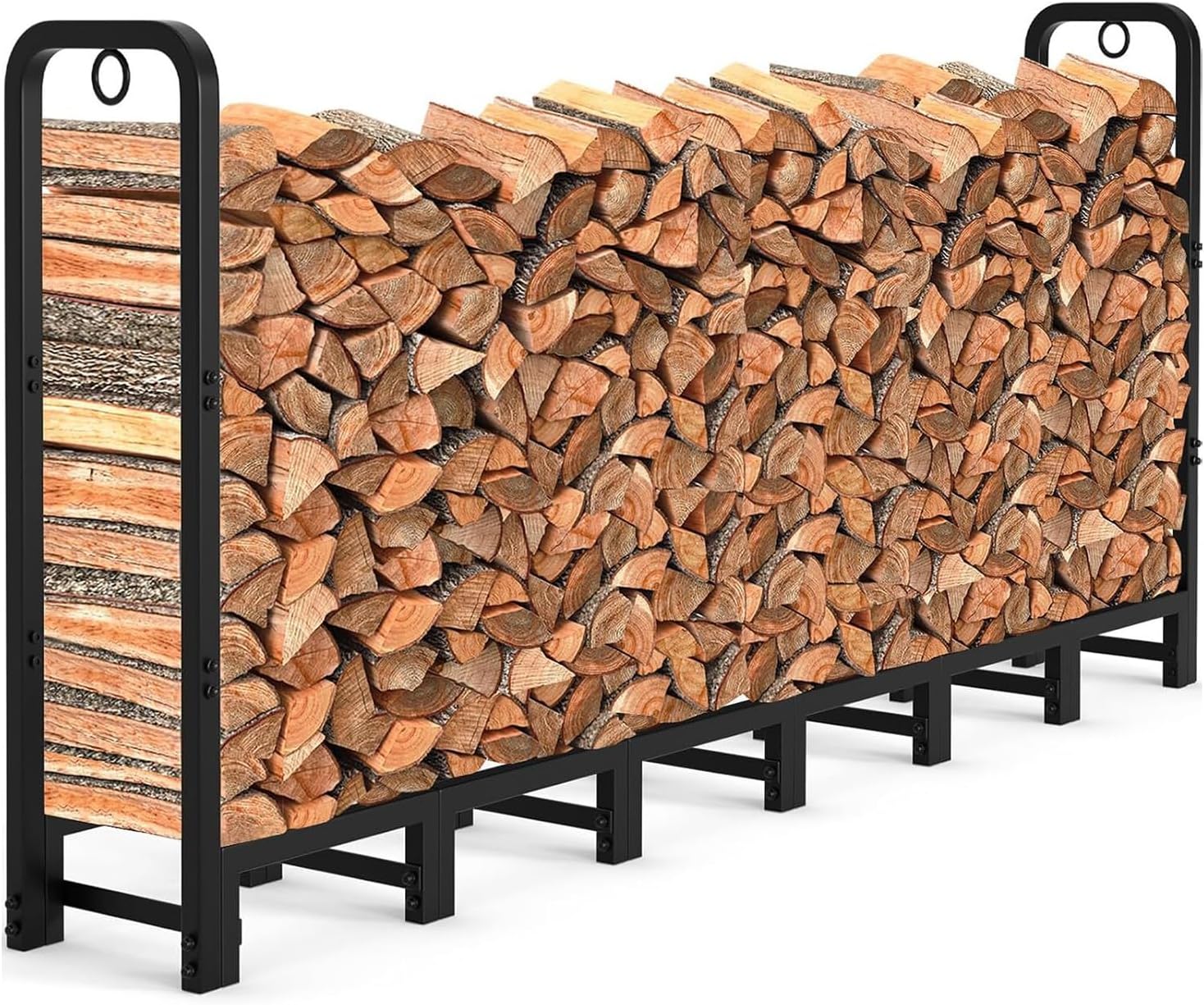 8 ft Firewood Rack Outdoor Indoor, Heavy Duty Metal Firewood Holder, Rust-Resistant Fireplace Log Holder, Holds Up to 660 LB, Wood Pile Storage Organizer, Easy Assembly, Black