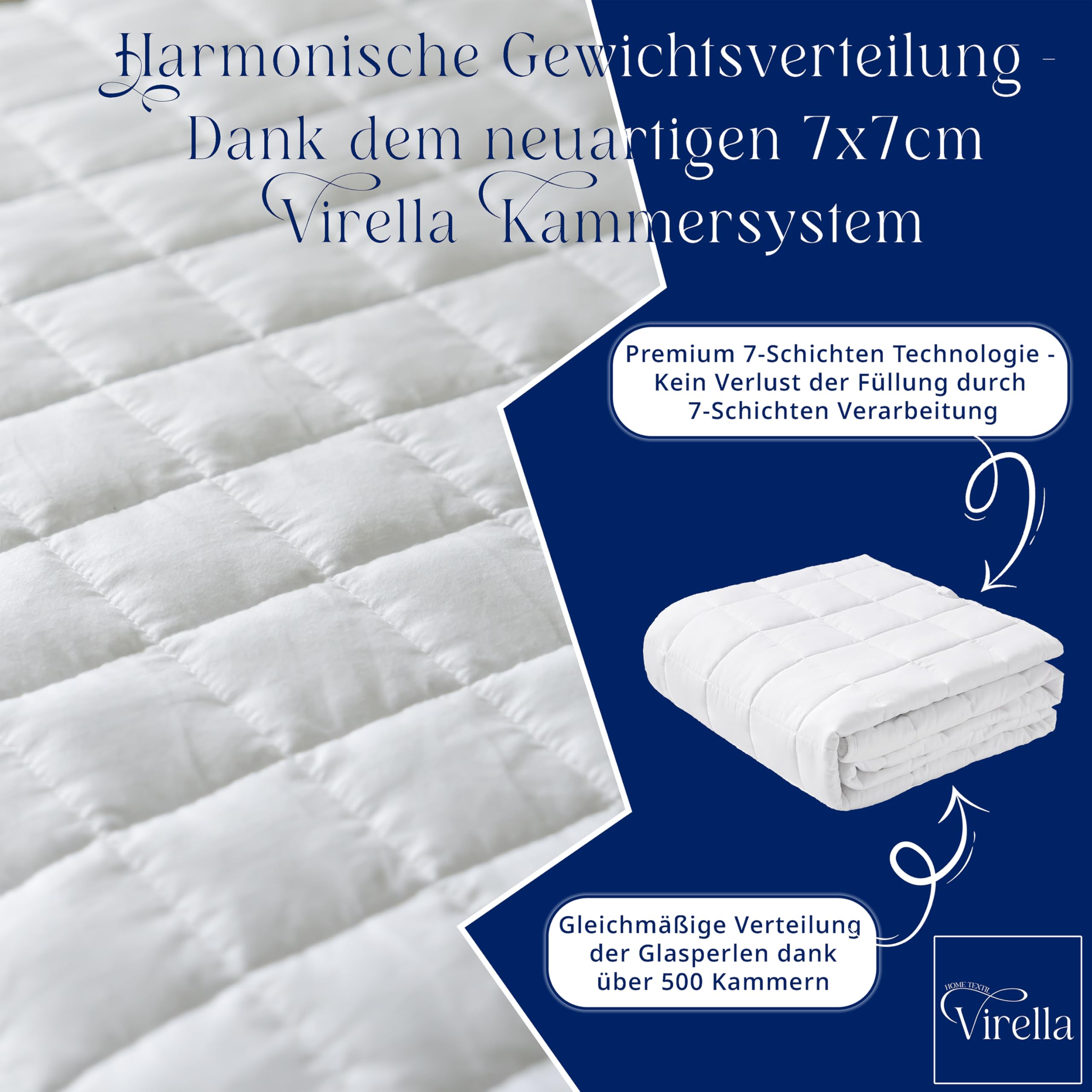 Virella Gewichtsdecke 135x200 7kg 100% Baumwolle Anti Stress Therapiedecke Schwere Decke