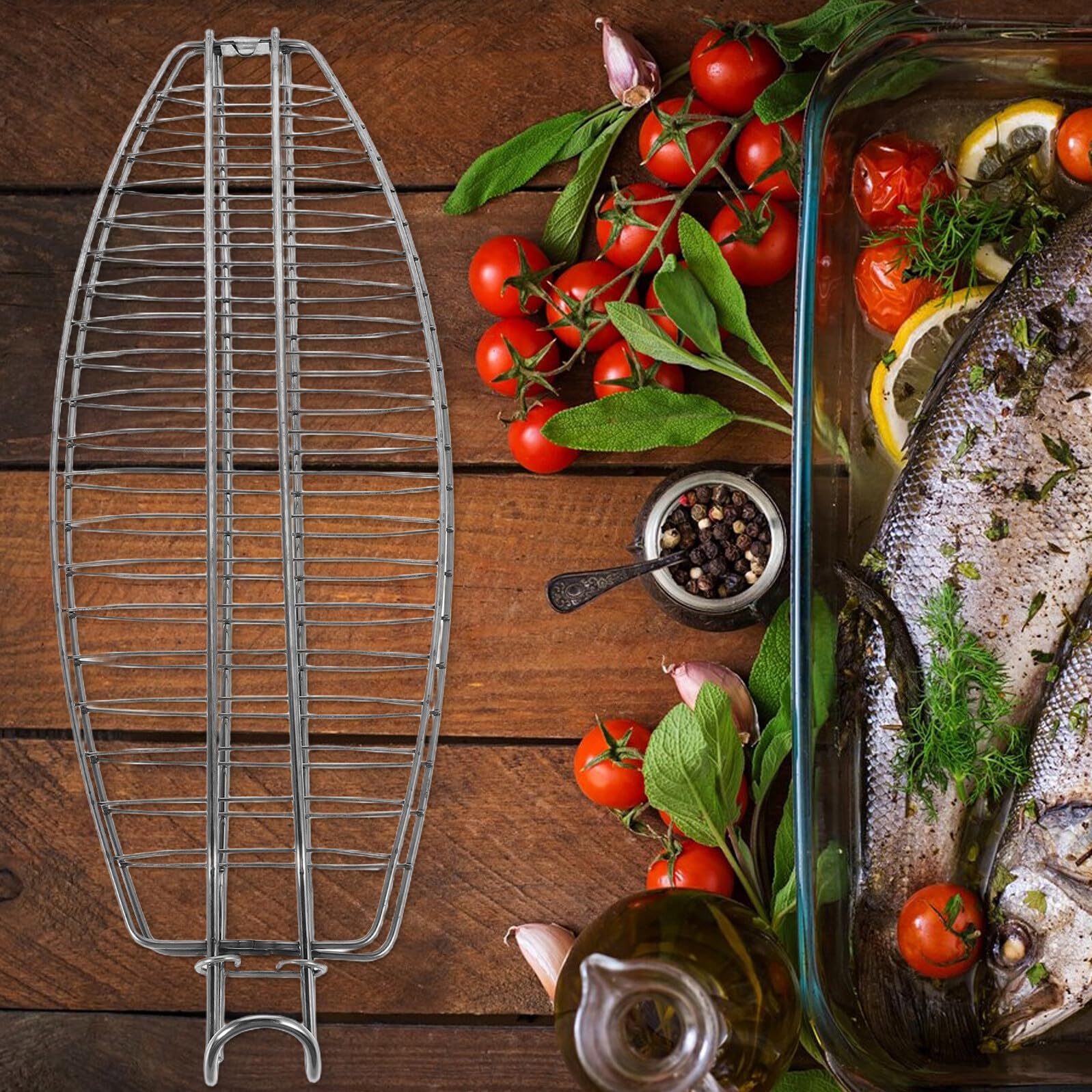 Uonlytech Cestello Barbecue in Acciaio Inossidabile per Pesce, Pieghevole e Facile da Conservare, Accessorio Multifunzionale per Camping e Picnic all Aperto