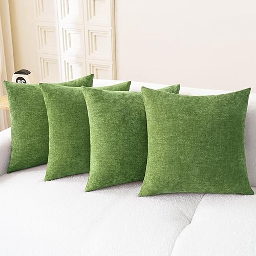 CaliTime - Paquete de 4 fundas de almohada acogedoras para sofá, decoración del hogar, felpilla suave teñida sólida, 18 x 18 pulgadas, verde bosque