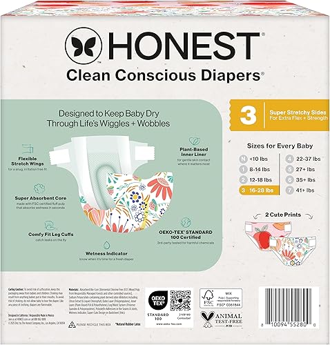 Miniatura 9 de The Honest Company - Pañales Clean Conscious a base de plantas, sostenibles, Wild Thang + Flower Power, Club Box, talla 3, de 16 a 28 libras, 62