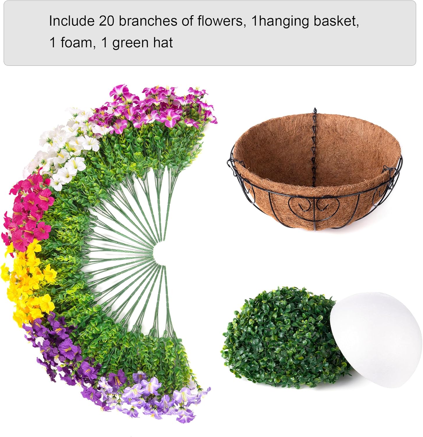 INSPRING Artificial Fake Hanging Plants Flowers Basket Outdoor Spring Decor, UV Resistant Faux Hanging Silk Morning Glory in Planter Look Real Petunias for Outside Patio Porch Balcony Garden, 6Mix