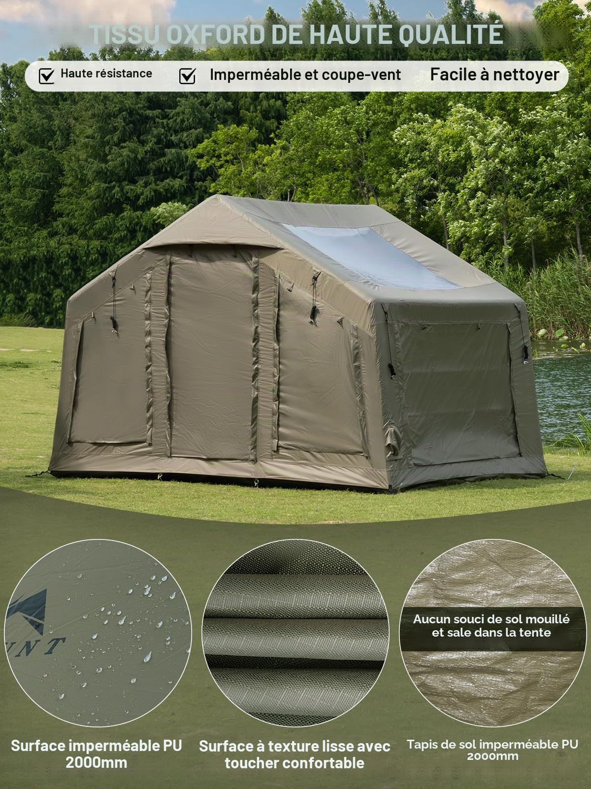 TOMOUNT Grande tente gonflable pour 6 personnes, 300D imperméable en polyester avec sac de rangement et pompe à air, tente de camping pour l'extérieur, le camping, la randonnée