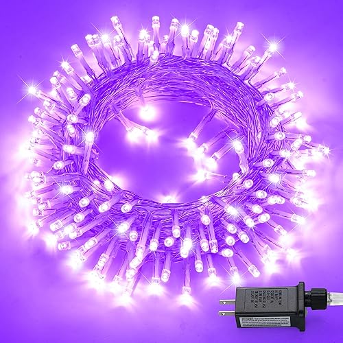 Miniatura 18 de JMEXSUSS 200 luces LED rojas y verdes de Halloween para exteriores, tira de luces de Navidad de 66 pies, cable transparente para interiores, enchufe
