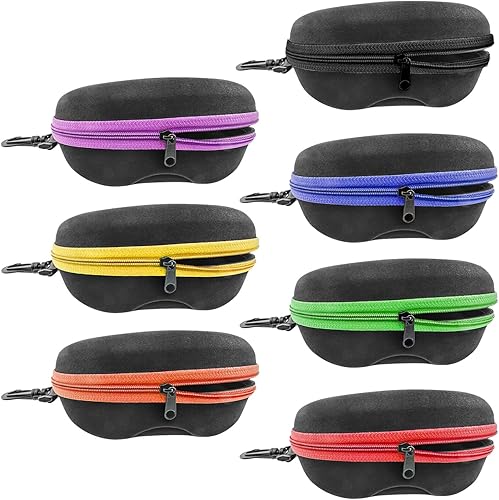 INNOLIFE Estuches de lentes de sol rígidos con cremallera, fundas portátiles para anteojos de viaje con gancho de plástico para hombres y mujeres