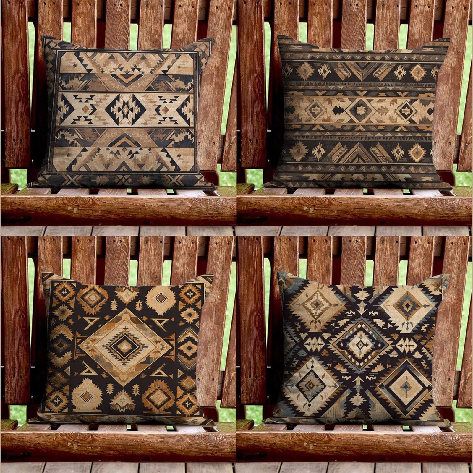Outdoor Kissen Beige Kissenbezug 60x60 cm 4er Set Balkon Dekokissen Böhmen Outdoor Kissenhülle Wasserdichte Samt Doppelseitiger Gedruckte Sofakissen Garten Balkon Zierpolster OutdoorDeko, Gifts z-815