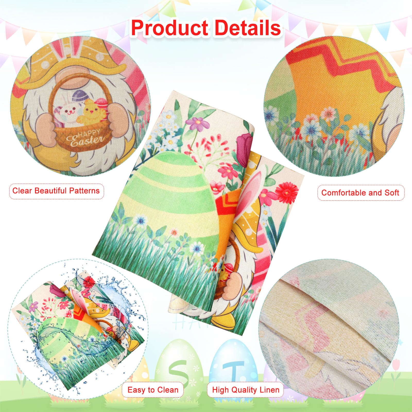 Set Di 4 Tovagliette Per Piatti Di Pasqua Felice Con Motivo A Cuadri Rosa E Coniglietto, Uova E Fiori, 30x45 Cm, Tovagliette Stagionali Della Primavera Per La Decorazione Del Tavolo Per Feste