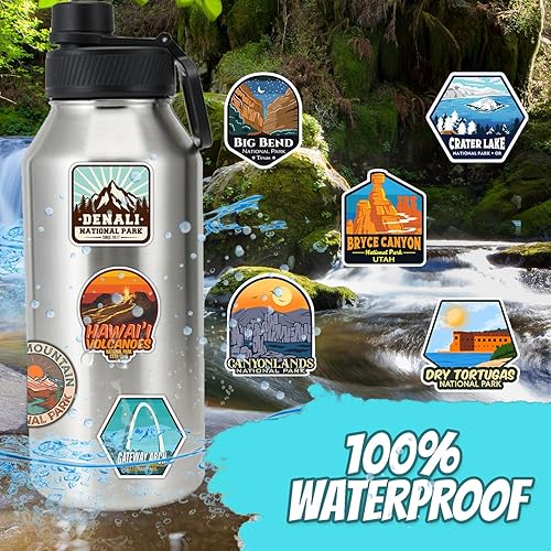 Miniatura 5 de Paquete de 156 calcomanías de parques nacionales, calcomanías de vinilo impermeables inspiradas en la naturaleza al aire libre para botellas de