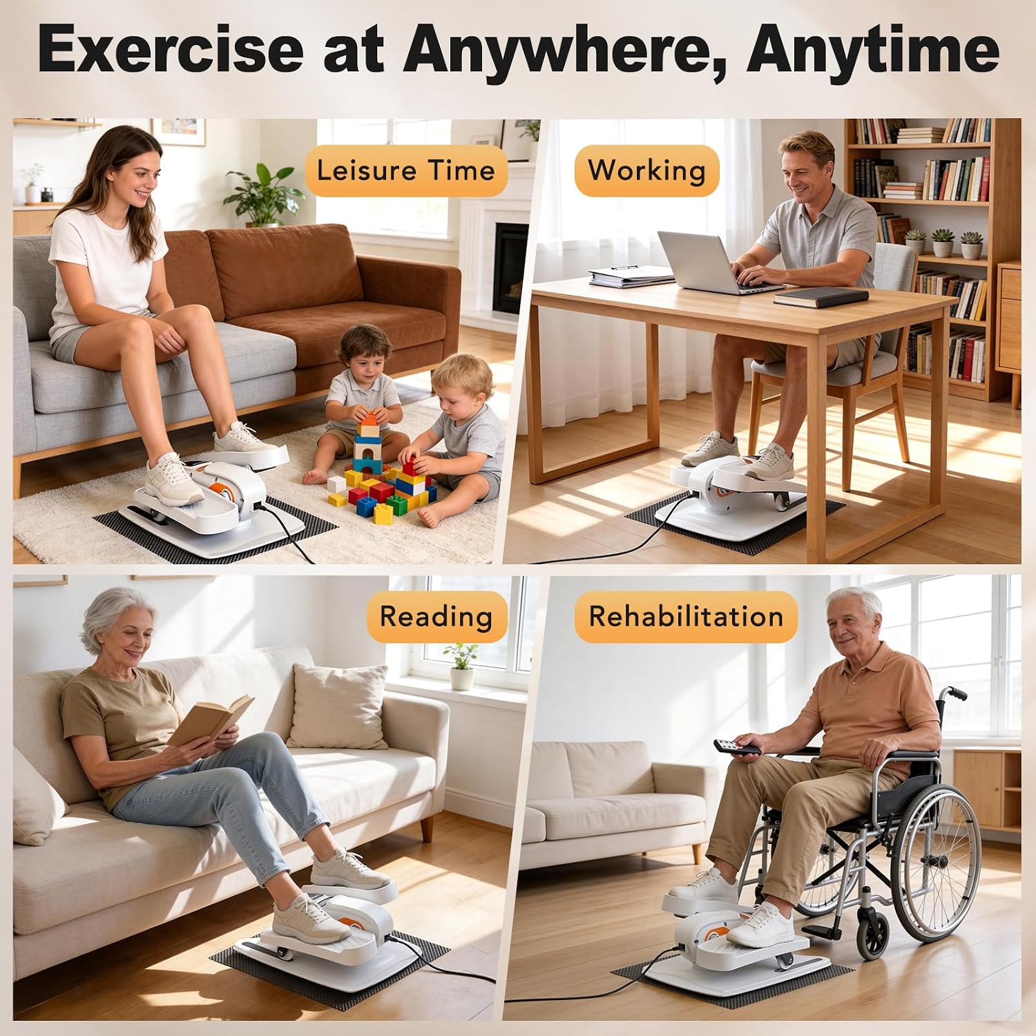 Under Desk Elliptical Machine,Leg Exerciser While Sitting for Seniors with 12 Adjustable Speed RF Remote Control,Quiet & Portable Mini Seated Pedal Exerciser with Non-Slip Mat for Home Office