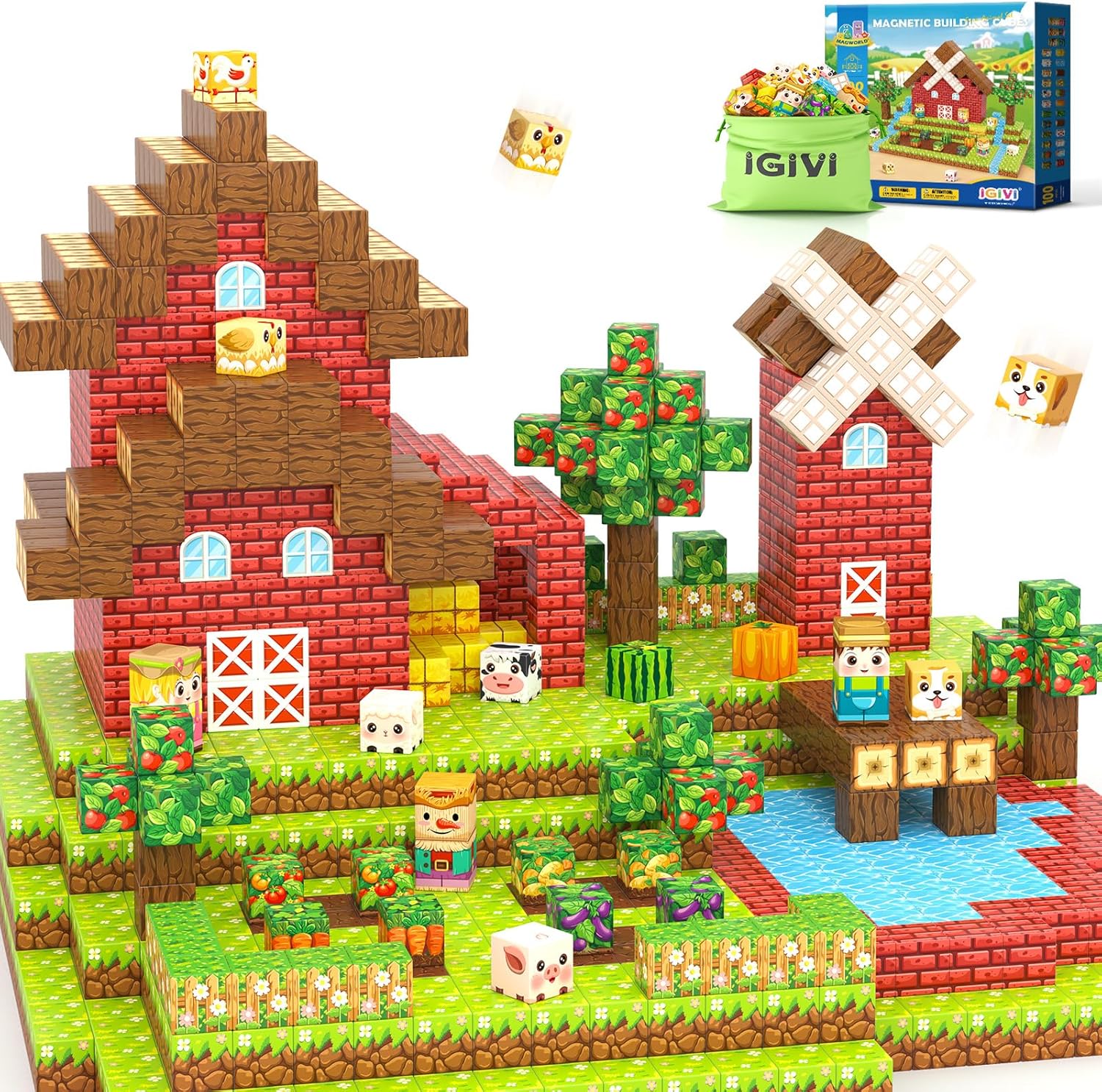 1" Magnetic Blocks Farm Animals Set, Magnetic Cubes with Ultra Magnet Strength for Kids Ages 3-12, STEM Magworld Toys Ideal Gifts for 3+ Years Old Boys Girls