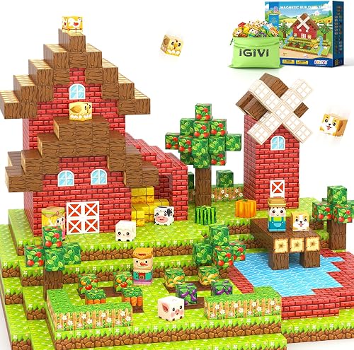 1" Magnetic Blocks Farm Animals Set, Magnetic Cubes with Ultra Magnet Strength for Kids Ages 3-12, STEM Magworld Toys Ideal Gifts for 3+ Years Old Boys Girls