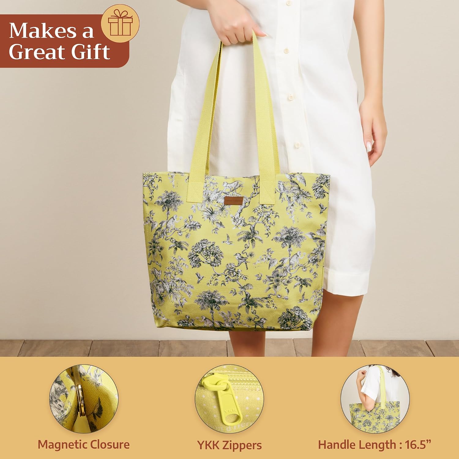 Maison d' Hermine Canvas Tote Bag for Women Cotton Canvas Reusable Shoulder Grocery Bags Handle Travel Spring Summer