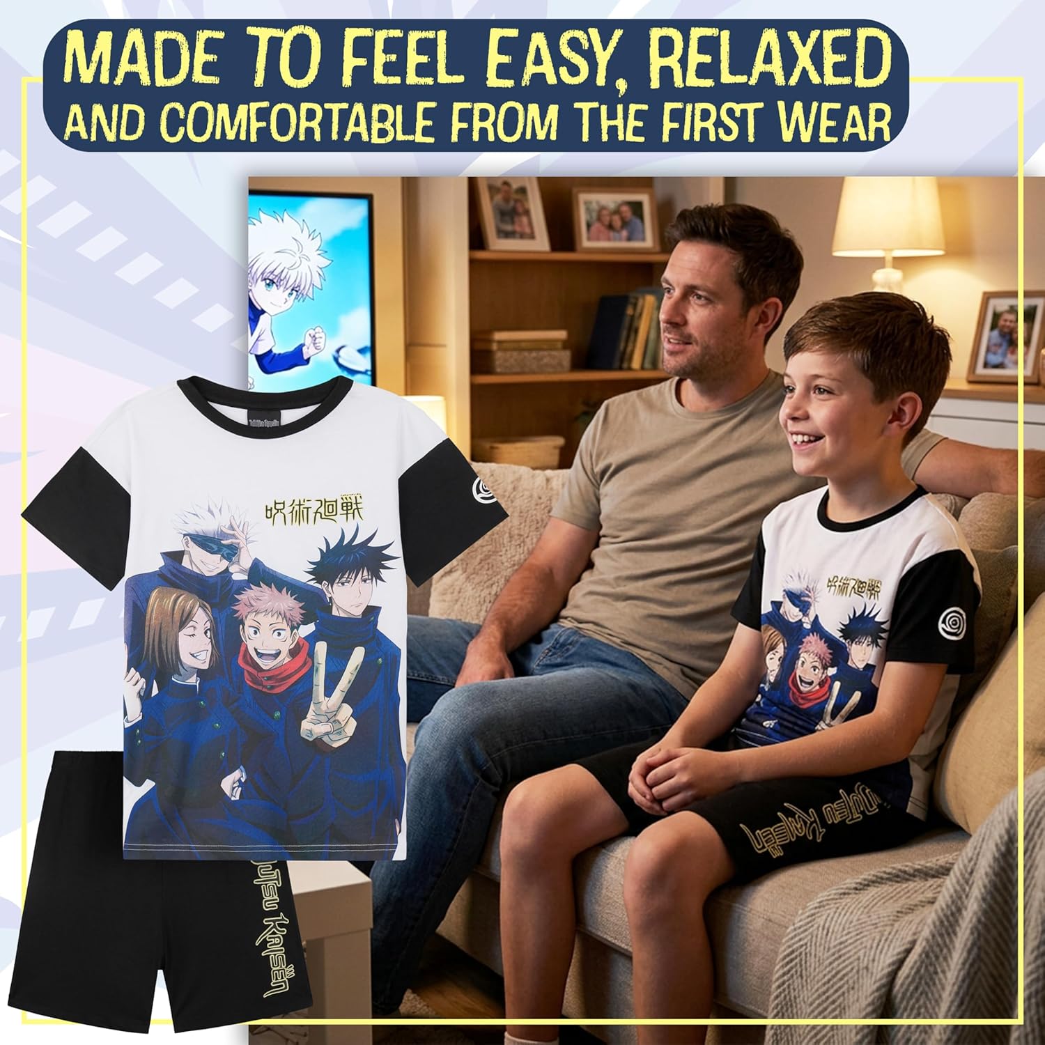 Get Trend Jujutsu Kaisen | Hunter x Hunter Boys Pajamas with Anime Top & Shorts, 2 Piece Short Sleeve PJ Set Cotton Sleepwear