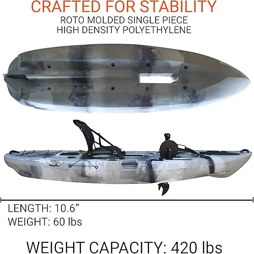 Miniatura 2 de BKC PK11 Angler 10.5 pies sentado en la parte superior solo Kayak de pesca con pedal de marcha atrás instantánea, timón de control de mano, paleta y